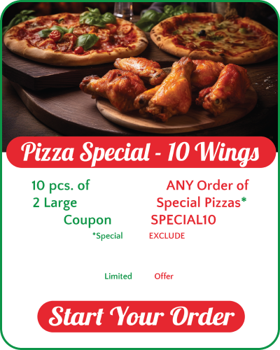 10 free wings with special pizza coupon